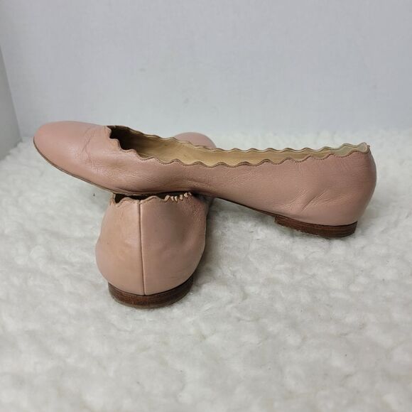 Chloe Lauren Nappa Leather Scalloped Trim Slip-on Ballet Flats - Picture 6 of 10